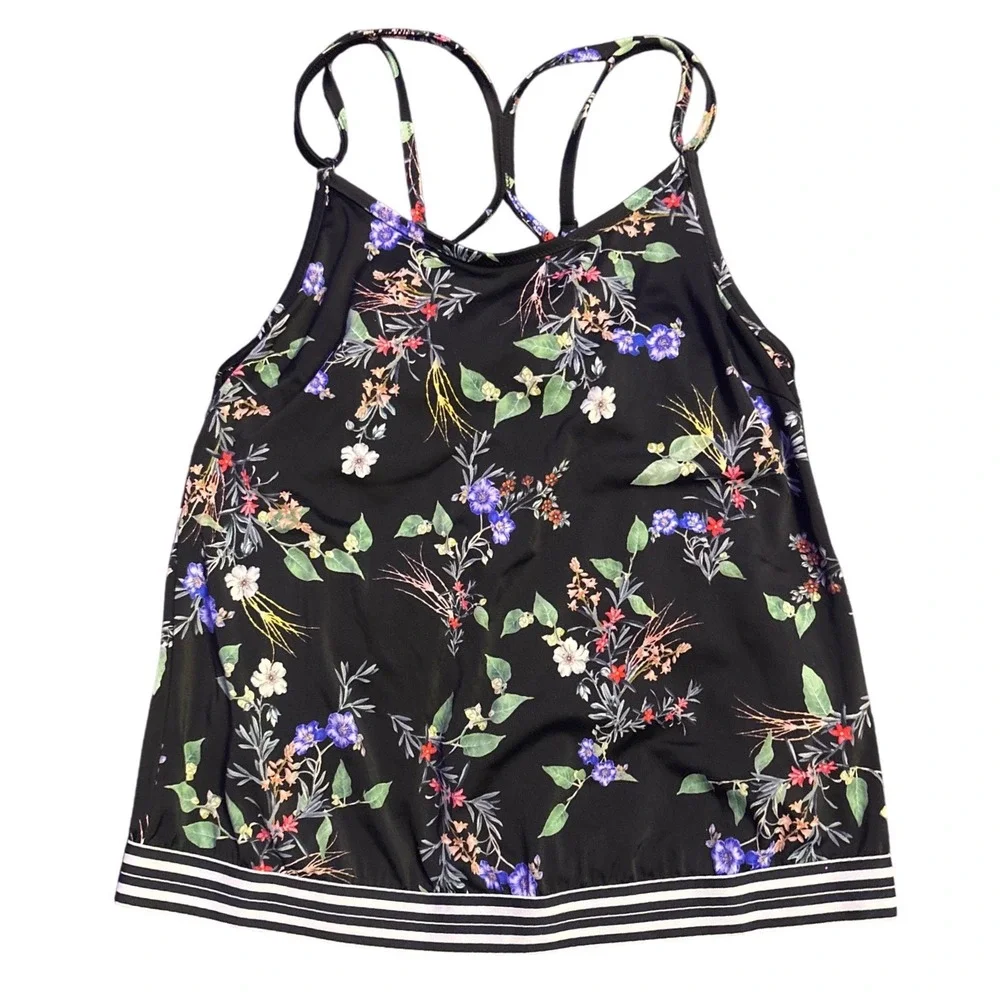 Athleta Women's Black Floral Underwire Built-In Bra Athletic Tank Top 36 B/C